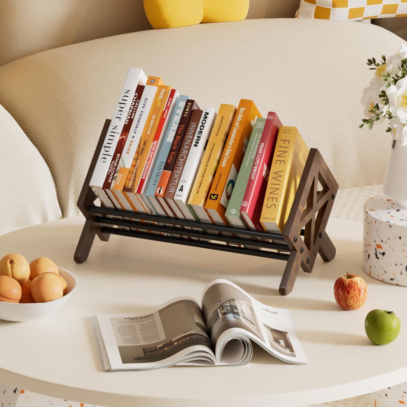 ART-GIFTREE Desktop Bookshelf Organizer  Wood Office Tabletop Book Storage Rack  Tilting Bookcase for Books/CDs/Magazine Display (Black) - Image 4